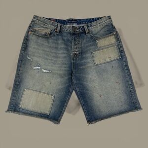 Cult Of Individuality Men’s Denim, Patchwork Paint Spattered Jean Shorts Size 38